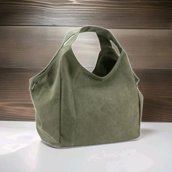 SALE * Tao MaoMao Cotton Canvas Hobo Tote in Army Green - Picture 1 of 11